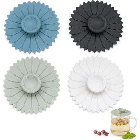 Manchons en silicone pour boissons, lot de 4, couvercles de tasses à motif tournesol, réutilisables et anti-poussière, manchons en silicone alimentaire pour thé et café chauds, compatibles avec la plu (1/5)