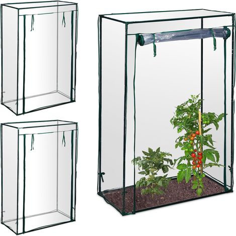 Serre de jardin tomate, lot de 3, balcon, protection, bâche, HLP 150x100x50 cm, acier & plastique, vert
