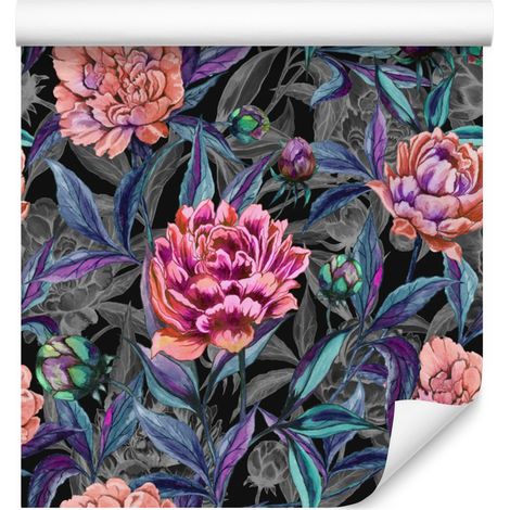 Carta da parati con splendide peonie colorate in stile acquerello, 50x1000 cm (1/5)