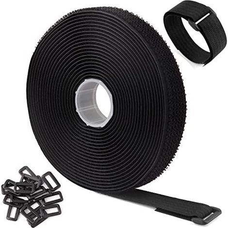 Sangles/Attaches de Câble Réutilisables Réglables Noires 5m Avec 25 Boucles et Sangle Fixation à Crochet Pour la Gestion des Câbles (5m x 2cm, Noir) Noir 2cm (1/5)