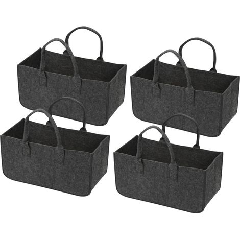 Randaco Bolsas de fieltro para leña, 4 unidades, 50 x 25 x 25 cm, color gris oscuro, bolsa para leña, cesta de fieltro plegable, cesta para leña, bolsa de la compra (1/5)