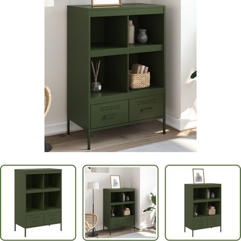 Buffet vert olive - Buffet haut vert olive 68x39x101,5 cm acier (1/5)
