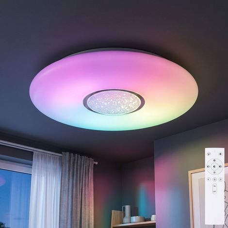 Plafoniera LED Plafoniera dimmerabile per camera da letto con cambiacolori, telecomando funzione luce notturna effetto arcobaleno, RGB 1x 40W 2700lm, DxH 48,5x7,2 cm (1/5)