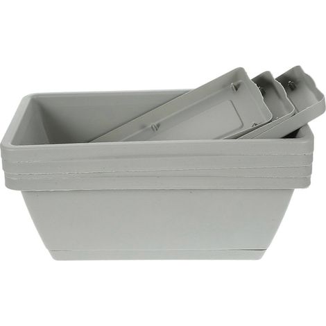Lot de 4 jardinières de fenêtre en plastique pour légumes et fleurs, pots rectangulaires avec soucoupes (1/5)
