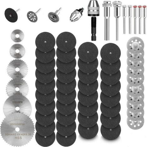 Ecarke Ensemble de 60 disques de meule de coupe avec 7 mandrins, mini ensemble d'outils rotatifs avec lames de scie circulaire[77] (1/3)