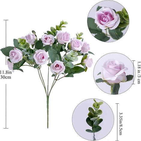 Bouquet de fleurs artificielles : roses blanches et rouges, feuilles d'eucalyptus, pivoines, décoration de mariage, fleurs artificielles pour fête, décoration intérieure et extérieure.violet (1/5)