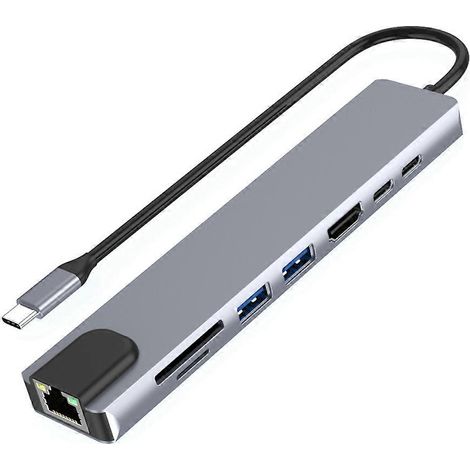 USB-C-Hub mit Ethernet, 4K HD, USB 3.0, SD-Kartenleser, 87-W-PD-Schnellladefunktion und Highspeed-Datenübertragung für Windows und macOS (1/5)