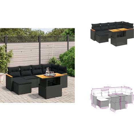 Salon de jardin 7 pcs avec coussins noir résine tressée - Ensemble Salon De Jardin - Meuble Extérieur - Résine Tressée - Rotin Synthétique - Table Extensible (1/3)