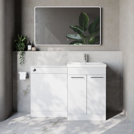 Napoli 390 Cento Gloss White 1200mm 2 Door Vanity Unit Toilet Suite with Glide Basin - 1200mm - Chrome 160mm HandleWithout Kingston Toilet Pan