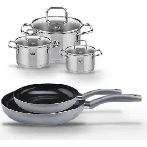 Lot de 3 Faitouts en inox Elo Ducato et 2 Poêles tous feux sans PFAS