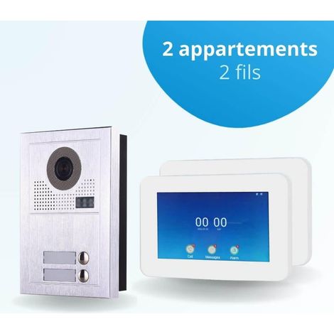 Portier interphone vidéo MODERN 2 Fils - 2 appartements - 2 écrans tactiles connectés 7" blanc