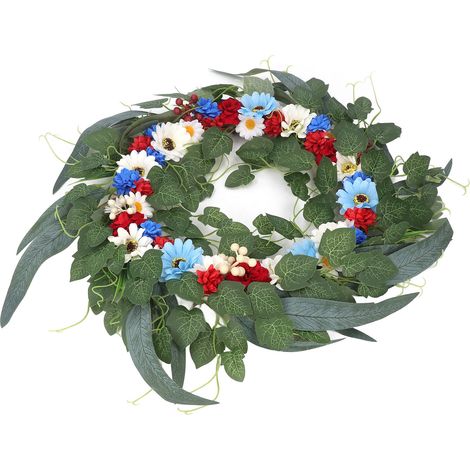 Patriotischer Blumenkranz (50 cm Durchmesser) in leuchtenden Farben aus strapazierfähigem Material. Vielseitig verwendbar, z. B. für Partys, Schlafzimmer und Garten zum 4. Juli. (1/5)