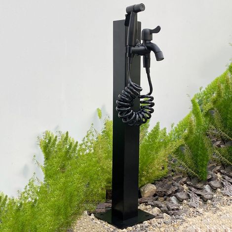 Colonna d'acqua verticale da giardino per esterni in acciaio inox 304 con doppio rubinetto in rame 2 in 1 e pistola a spruzzo, idrante antincendio da giardino nero per cortile e irrigazione, Nero-60cm (1/5)