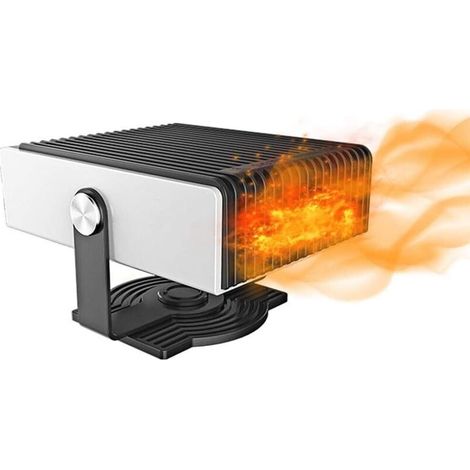 Chauffage et ventilateur de voiture 2 en 1, ventilateur désembueur portable 12 V pour pare-brise avec large sortie d'air, faible bruit, rotation à 180°, se branche sur l'allume-cigare (blanc) (1/4)