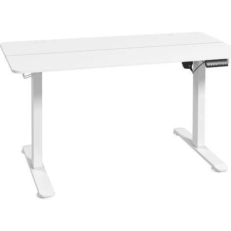 Bureau électrique réglable en hauteur 140x70 cm avec mémoire, cadre en acier blanc, 4 positions, avec crochets et gestion des câbles (1/5)