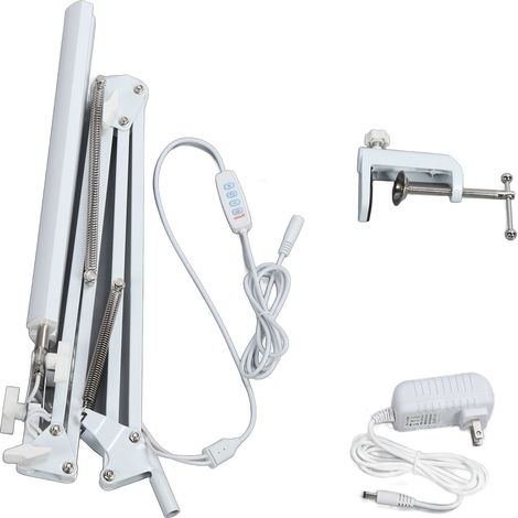 Lampe de bureau 2 en 1 à double tête avec pince pliable, 24 W, 10 niveaux de luminosité, 3 couleurs, intensité variable en continu, bras articulé. (1/5)