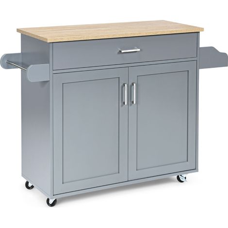 Isola da cucina con mensola regolabile in 3 posizioni, Carrello da cucina con ruote di gomma Grigio (1/4)