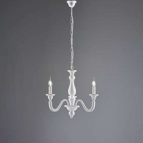 Lampadario Shabby Chic Lucca Legno Bianco 3 Luci E14