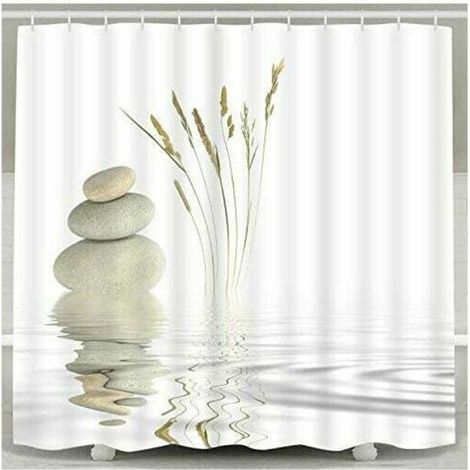 Rideau de douche Zen Stone Wild Grass Reflet in Water Rideaux de douche 12 crochets, Meditation Design Tissu imperméable Salle de bain Rideau de douche (1/5)