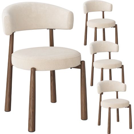 WOLTU Lot de 4 Chaises de Salle à Manger, Tissu en Chenille, Cadre Métallique Aspect Noyer, Siège Rembourré épais, Beige (1/5)