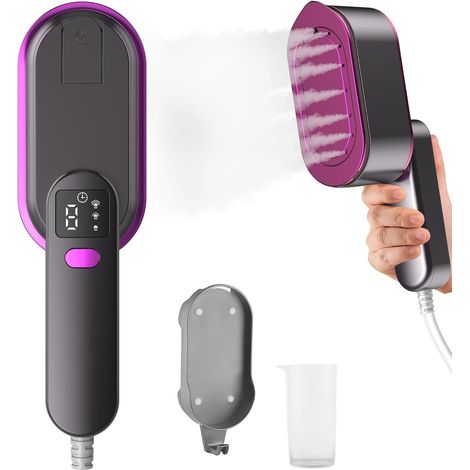 KLVGTIFS PU - Fer à repasser vapeur de voyage avec écran LCD, chauffe rapide en 10 secondes, 1200 W, poignée rotative à 180° (Violet) (1/5)