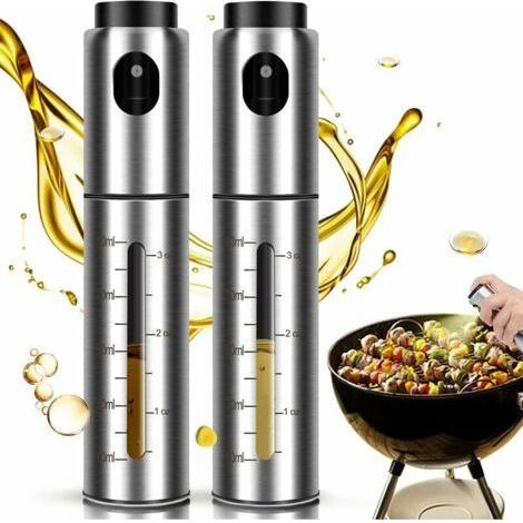 QORVA-Lot de 2 vaporisateurs d'huile, pulvérisateur de cuisine en acier inoxydable, pulvérisateur d'huile d'olive portable avec 2 balances, parfait pour la cuisine, la salade, la pâtisserie(100 ml