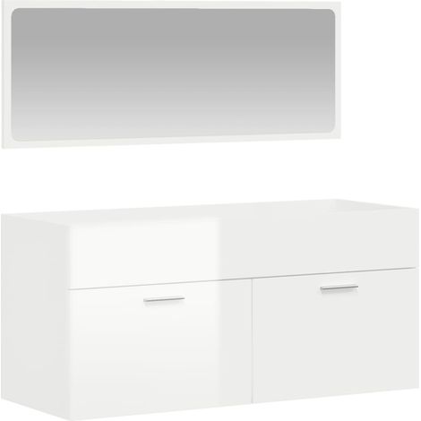 Armoire de bain avec miroir blanc brillant bois d'ingénierie (1/5)