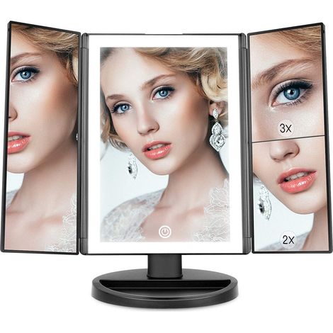 Miroir de Maquillage avec Lumière, Miroir de Courtoisie à Trois Volets avec Grossissement 2X/3X, 36 Lumières LED et Deux Modes d'alimentation Miroir de Maquillage Cosmétique de Table (1/5)
