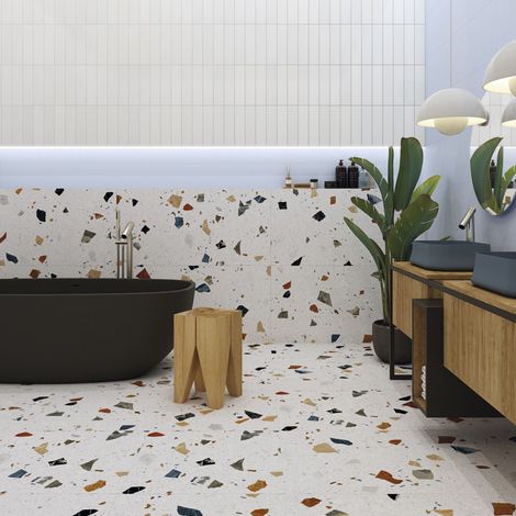 Eiffel Art Construction – Carrelage aspect terrazzo coloré 60x120 cm – Grès cérame – Boîte de 2 unités – Surface couverte 1.44 m² – Couleurs : blanc, noir, beige, marron, orange, bleu