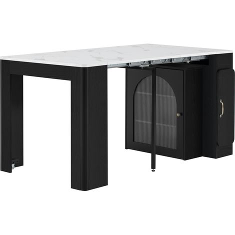 Îlot de cuisine à roulettes, table à manger extensible avec plateau amovible, desserte mobile avec multiprises, servant de console, buffet ou table de bar pour la cuisine et la salle à manger (Noir) (1/5)
