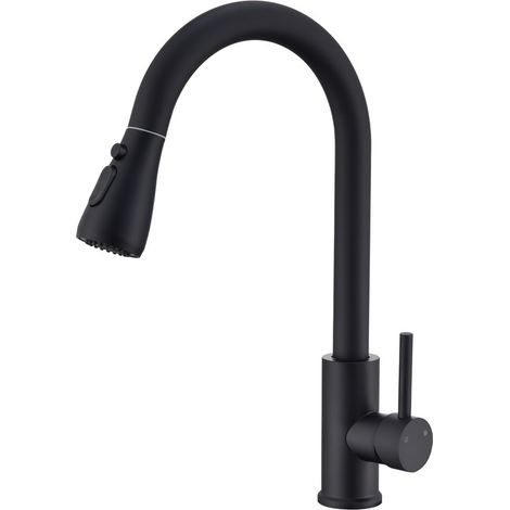 Rubinetto da Cucina con Doccetta Estraibile Rubinetto per Lavello Girevole A 360° con 3 Modalità di Getto Miscelatore da Cucina Acciaio Inox Nero Opaco