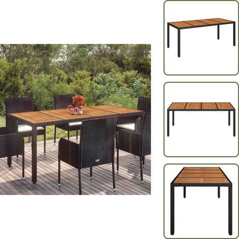 The Living Store Tavolo da Giardino Piano in Legno Nero 190x90x75 cm Polyrattan - Tavolo in legno