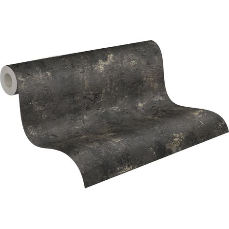 Papier peint intissé noir et doré Tapisserie moderne effet métallique Papier peint chic aspect béton idéal pour bureau et cuisine (1/5)