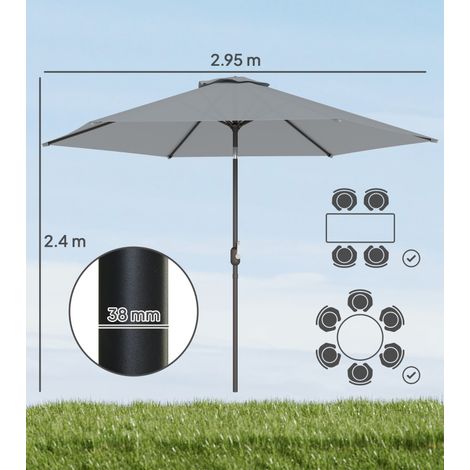 Parasol de 3 m avec housse de protection, parasol de marché extérieur inclinable à manivelle, aération, gris (1/5)