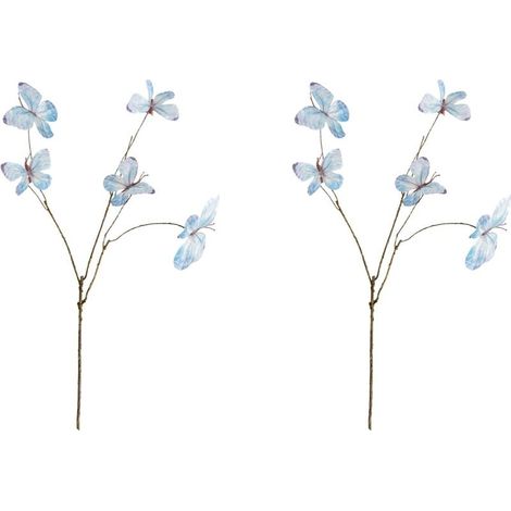 Lot de 2 fleurs artificielles séchées en soie avec papillons - Fournitures de fête d'intérieur - Sans danger pour les enfants (1/5)