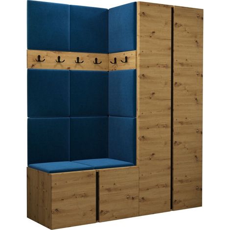Meuble d'entrée Pinis III, Chêne Artisan, 186x158x46cm, Tissu, Stratifié, À poser, Murale