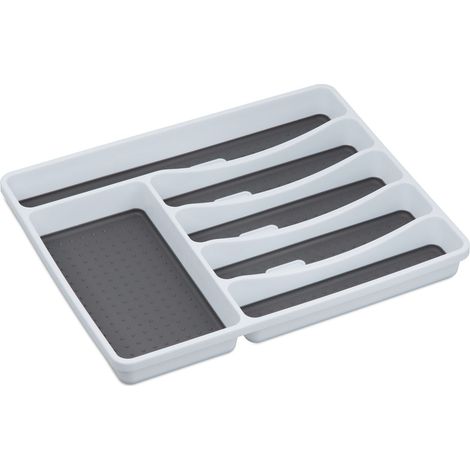 Boîte de rangement à couverts pour tiroir 4,5 x 33 x 40 cm 6 compartiments antidérapants finition épurée en plastique blanc (1/5)
