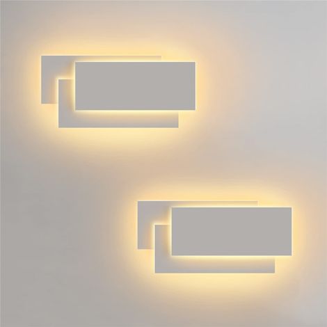 LED Wall Lamp White, 24W Modern IP44 Wall Light, Rectangle Wall Sconces Indoor for Bedroom Living Room - 2X Warm White