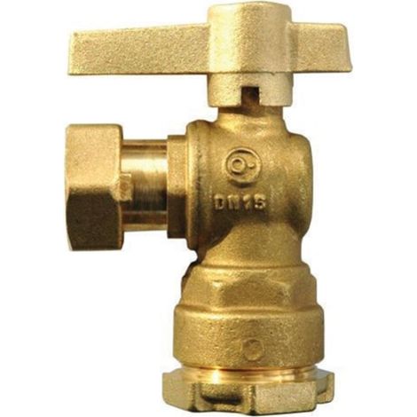 Vanne compteur équerre Laiton Ecrou tournant/Rac serrage ext PE - Manette laiton - Série 659 40x49 - Ø50