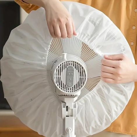 Electric fan dust cover, with a pleated design, provides year-round dust protection, made of semi-transparent material. (1/4)