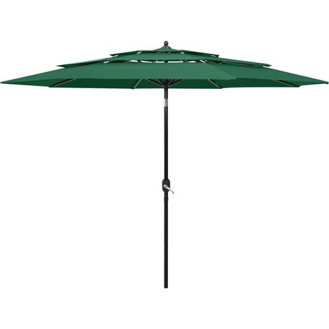 Sombrilla de jardín de 3 niveles con palo de aluminio verde 3 m vidaXL (1/2)