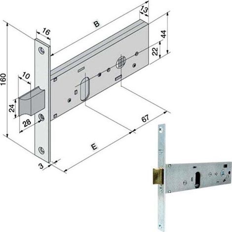 Serratura Da Infilare Per Fasce Catenaccio E Scrocco Mm.44 H 130 - mm.60 (13060010)