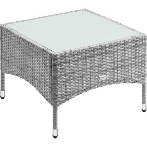 CASARIA® Polyrattan Garden Coffee Side Table Square Weatherproof With Glass Top 50x50x45cm/58x58x42cm Height Adjustable Feet Indoor Outdoor Patio Terrace Balcony Conservatory Bistro M3 - 58x58x42