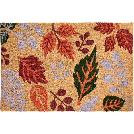 Felpudo de fibra de coco antideslizante 60 x 90 cm con dorso de PVC motivo hojas multicolor Dagatan