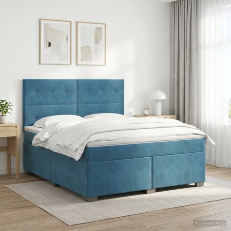 vidaXL Lit boxspring avec matelas Bleu 140 x 190 cm Velours (1/5)