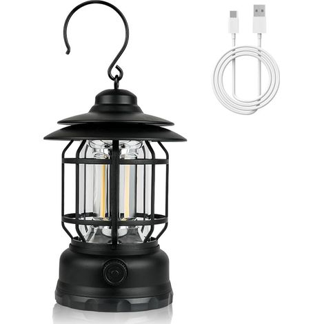 Lanterne de camping rechargeable, lampes de camping LED rétro avec gradateurs rotatifs, lumière de tente COB portable à suspendre pour le camping, lumière de camping vintage pour la