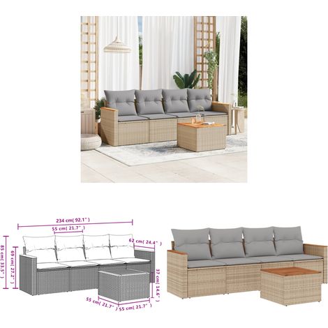 5-tlg. Garten-Sofagarnitur mit Kissen Beige Poly Rattan - Gartenmöbel - Sofasitzgruppe - PE-Rattan - Outdoor Möbel - Lounge Set - Home & Living (1/3)