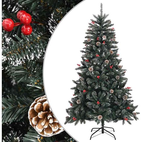 Sapin de Noël artificiel enneigé avec support PVC et acier Vert et blanc 150 cm - PANGIVO (1/5)