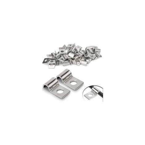 Confezione da 30 fascette rigide in rete metallica da 6 mm, in acciaio inox, con morsetto a U, foro singolo, per montaggio a parete, rete metallica rigida per cavi di diametro 5-6 mm, installazione - 