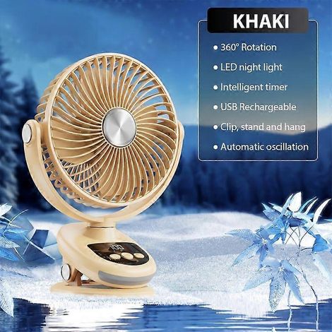 Tragbarer, per USB aufladbarer Ventilator mit 5000-mAh-Akku, leiser, 5-stufig einstellbarer Kühlung, 360° drehbar, für Zuhause, Büro und Outdoor-Einsatz (1/5)